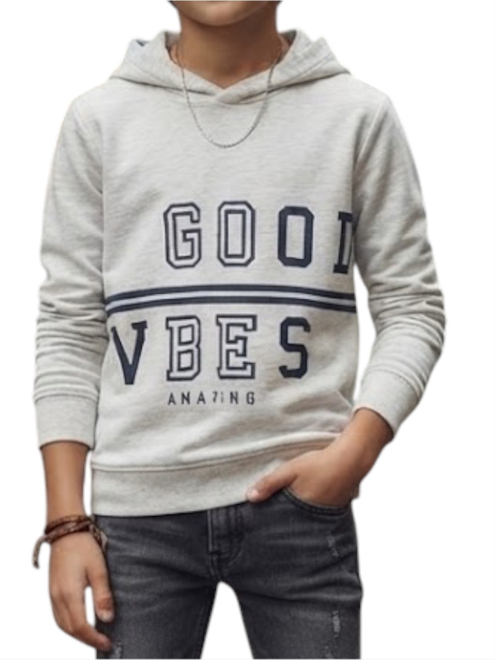 ZARA Kids Good Vibes Graphic Hoodie Sweatshirt Grey Size 8